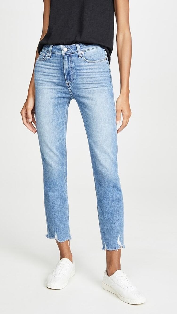 Paige Cindy Mel High Rise Straight Leg Raw Hem Light Blue Denim Jeans Size 27